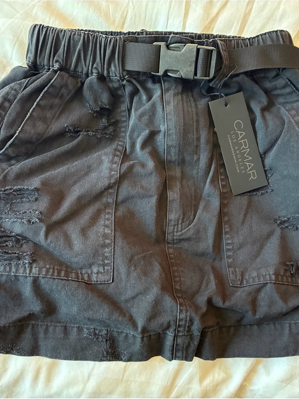 Carmar Men's Black Distressed Utility Shorts with Buckle Belt